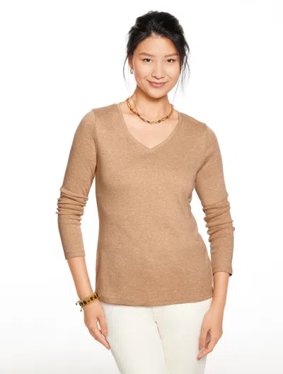 Talbots Plus Size - Pima V-neck T-shirt - Toasted Coconut Heather - 3x - 100% Cotton