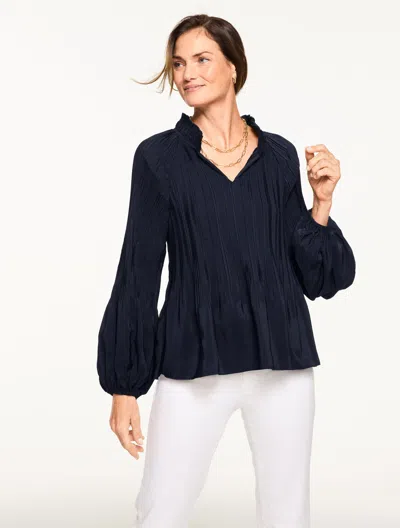 Talbots Plus Size - Pleated Ruffle Neck Top - Indigo - 3x  In Purple