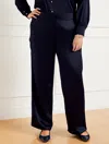 Talbots Plus Size - Plus Exclusive Wide Leg Satin Pants - Blue - 24  In Blue
