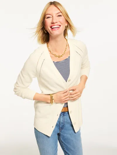 Talbots Plus Size - Pointelle Girlfriend Cardigan Sweater - Ivory - 3x  In White