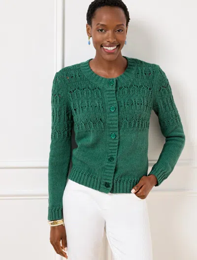 Talbots Plus Size - Pointelle Stitch Cardigan Sweater - Heritage Green Heather - 3x - 100% Cotton