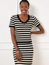 TALBOTS PLUS SIZE - POINTELLE STRIPE SHORT SLEEVE SWEATER - IVORY/BLACK - 3X TALBOTS