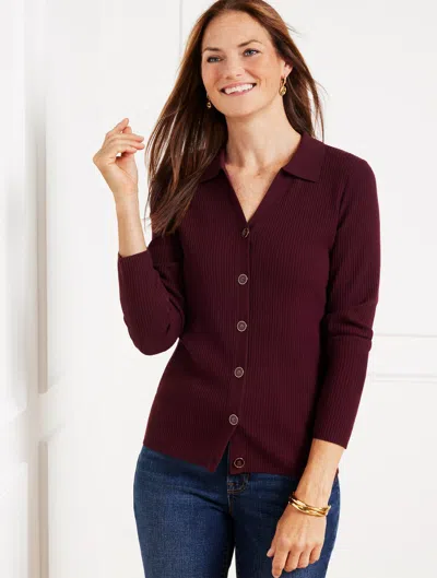 Talbots Plus Size - Polo Cardigan Sweater - Rich Burgundy - 3x