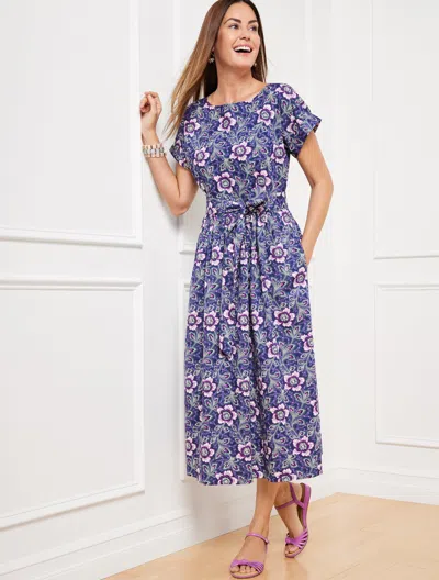 Talbots Petite - Poplin Fit & Flare Dress - Lexington Floral - Ink/purple Thistle - 14 - 100% Cotton  In Ink,purple Thistle