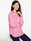 Talbots Plus Size - Poplin Top - Tailored Stripe - Bright Rose/white - 2x - 100% Cotton  In Pink