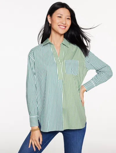 Talbots Plus Size - Poplin Top - Tailored Stripe - Lush Green/white - 3x - 100% Cotton