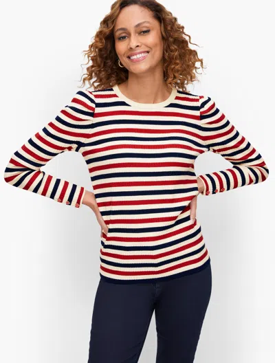 Talbots Puff Sleeve Crewneck Sweater Pullover - French Stripe - Ivory - 2x