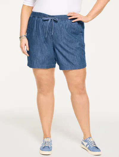 Talbots Plus Size - Pull-on Shorts - Chambray - 5â - Indigo - 1x - 100% Cotton  In Purple