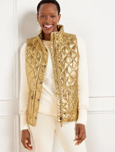Talbots Misses - Quilted Down Puffer Vest - Metallic - White/gold - Xl  In White,gold