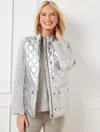Talbots Plus Size - Quilted Down Puffer Vest - Metallic - White/silver - 1x  In White,silver