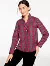 Talbots Plus Size - Rhinestone Non-iron Popover Shirt - Blissful Plaid - Red - 2x  In Red