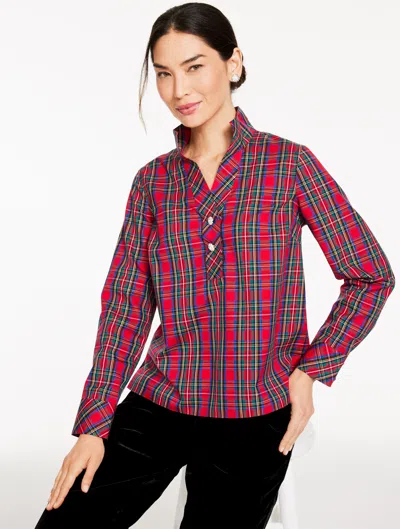 Talbots Plus Size - Rhinestone Non-iron Popover Shirt - Blissful Plaid - Red - 2x