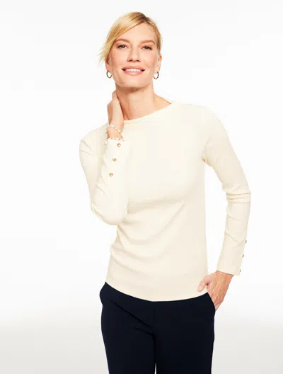 Talbots Plus Size - Ribbed Funnel Neck Pullover Sweater - Ivory - 3x  In White