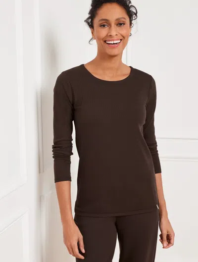 Talbots Plus Size - Ribbed Long Sleeve Crewneck T-shirt - Coffee Bean - 3x