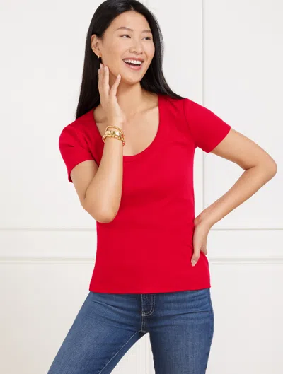 Talbots Plus Size - Ribbed Scoop Neck T-shirt - Red - 3x
