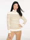 Talbots Plus Size - Ribbed Turtleneck Sweater - Metallic Stripe - Ivory/toasted Coconut/gld - 3x  In Neutral