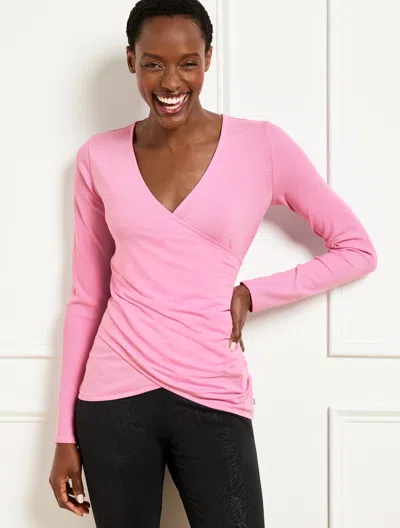 Talbots Plus Size - Ribbed Wrap Front Top - Fuschia Pink - 3x