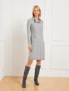 Talbots Ruffle Neck Cable Knit Sweater Dress - Grey Sky Heather - X  In Grey Sky Heather