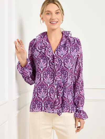 Talbots Plus Size - Ruffle Top - Floral Medallion - Mulberry Wine/rose Sorbet - 3x  In Mulberry Wine,rose Sorbet
