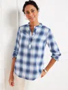 Talbots Plus Size - Ruffle Trim Popover Shirt - Sunrise Plaid - Ivory - 3x