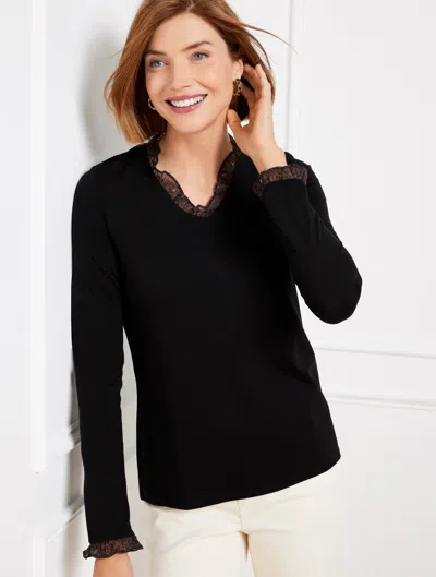 Talbots Plus Size - Ruffle V-neck Top - Black - 3x