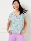 Talbots Plus Size - Scalloped Floral Top - Ivory/lakeside Blue - 3x - 100% Cotton  In Ivory,lakeside Blue