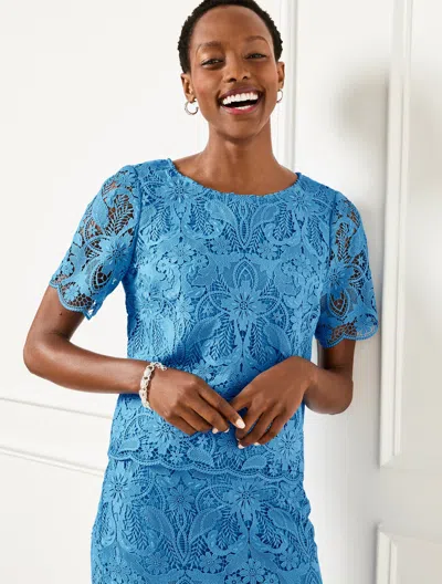 Talbots Plus Size - Scroll Floral Lace Top - Lakeside Blue - 2x