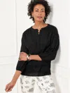 Talbots Plus Size - Shadow Plaid Popover Shirt - Black - 2x