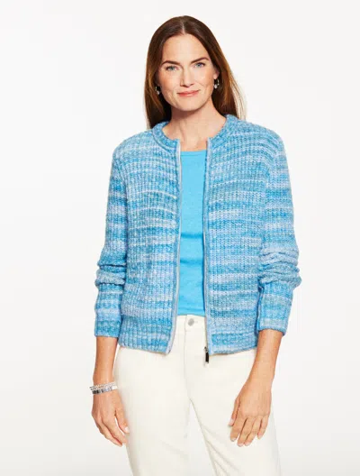 Talbots Plus Size - Shaker Stitch Full-zip Cardigan Sweater - Space Dye - Blue Spruce - 3x  In Green