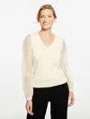 Talbots Plus Size - Sheer Sleeve V-neck Pullover Sweater - Ivory - 3x  In Neutral