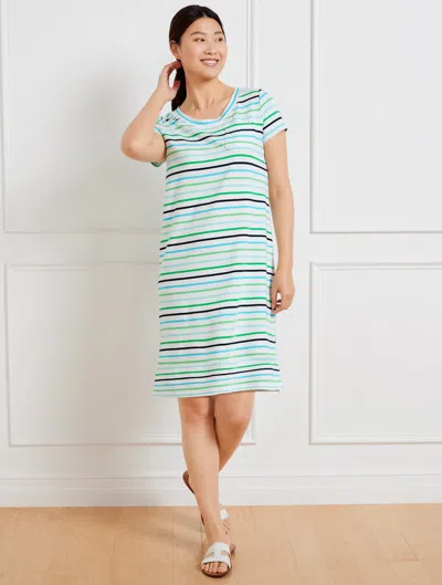 Talbots Plus Size - Short Sleeve Dress - Vast Multi Stripe - White - 1x