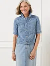Talbots Plus Petite - Short Sleeve Jean Jacket - Floral - Mid Wash Blue - 2x  In Mid Wash Blue