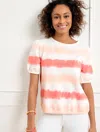 Talbots Plus Size - Short Sleeve Terry Sweatshirt - Tie-dye Stripe - Coral Sand/hot Coral - 2x  In Coral Sand,hot Coral