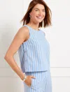 Talbots Plus Size - Side Button Fresh Poplin Shell Sweater - Dewdrop Stripe - Vista Blue - 3x