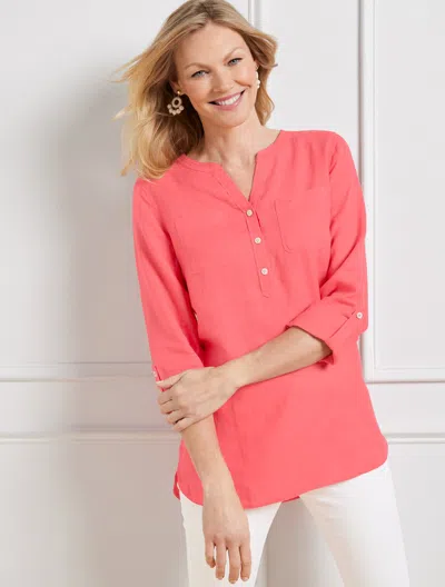 Talbots Side Button Linen Band Collar Popover Shirt - Lovely Coral - 2x
