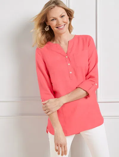 Talbots Side Button Linen Band Collar Popover Shirt - Lovely Coral - 2x  In Lovely Coral
