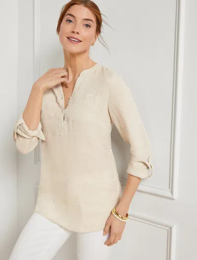 Talbots Side Button Linen Band Collar Popover Shirt - Oatmeal - Flax Oatmeal - 3x