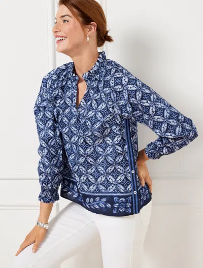 Talbots Plus Petite - Side Button Top - Medallion Tie-dye - Blue - 3x - 100% Cotton