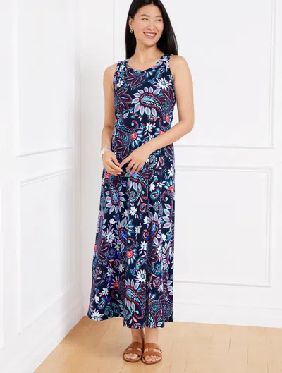 Talbots Plus Size - Sleeveless A-line Jersey Dress - Ink/vivid Turquoise - 2x - 100% Cotton  In Ink,vivid Turquoise
