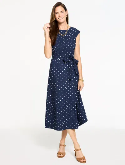 Talbots Plus Size - Sleeveless Poplin Fit & Flare Dress - Garden Dot - Ink/white - 24  In Blue