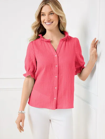 Talbots Plus Size - Smocked Gauze Top - Camellia Rose - 3x - 100% Cotton