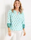 Talbots Plus Size - Smocked Top - Breezy Blooms - Green/blue - 3x - 100% Cotton  In Green,blue