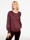 Talbots Plus Size - Smocked Top - Charming Horse - Rich Burgundy - 3x  In Red