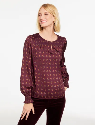 Talbots Plus Size - Smocked Top - Charming Horse - Rich Burgundy - 3x  In Red