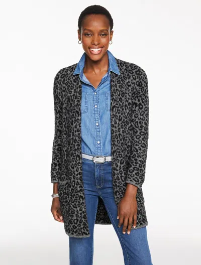 Talbots Plus Size - Snow Leopard Jacquard Cardigan Sweater - Shadow Heather - 2x  In Animal Print