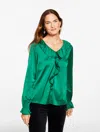 Talbots Plus Size - Soft Satin Charmeuse Ruffle Top - Lush Green - 3x