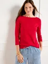 Talbots Plus Size - Solid Bateau Neck T-shirt Pima Cotton - Red - 3x