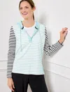 Talbots Plus Size - Split Neck Hoodie - Glorious Stripe - White/blue Ice - 3x  In White,blue Ice