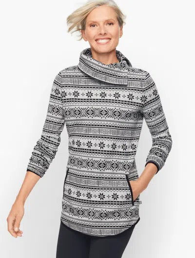 Talbots Plus Size - Split Neck Pullover Sweater - Winter Wonderland Fair Isle - Black - 2x - 100% Cotton Tal