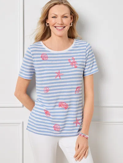Talbots Plus Petite - Stars & Shells Crewneck T-shirt - Blue Sky/white - 2x  In Blue Sky,white